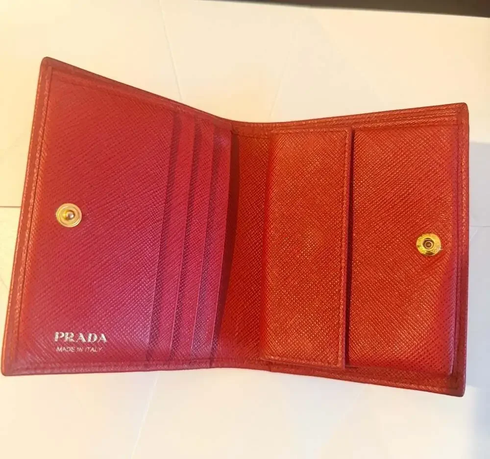 Prada Saffiano Leather Bi-Fold Wallet in Red USED - Picture 3 of 5